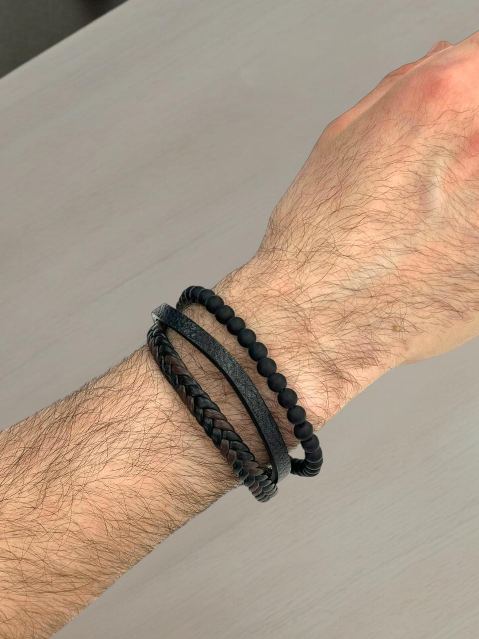 Braided Black and Brown Bracelet with Beads