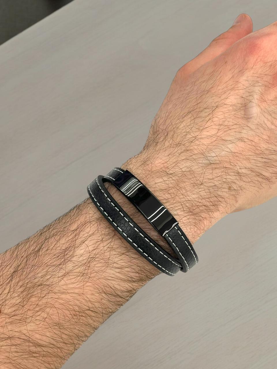 Simple Black Leather Bracelet 1