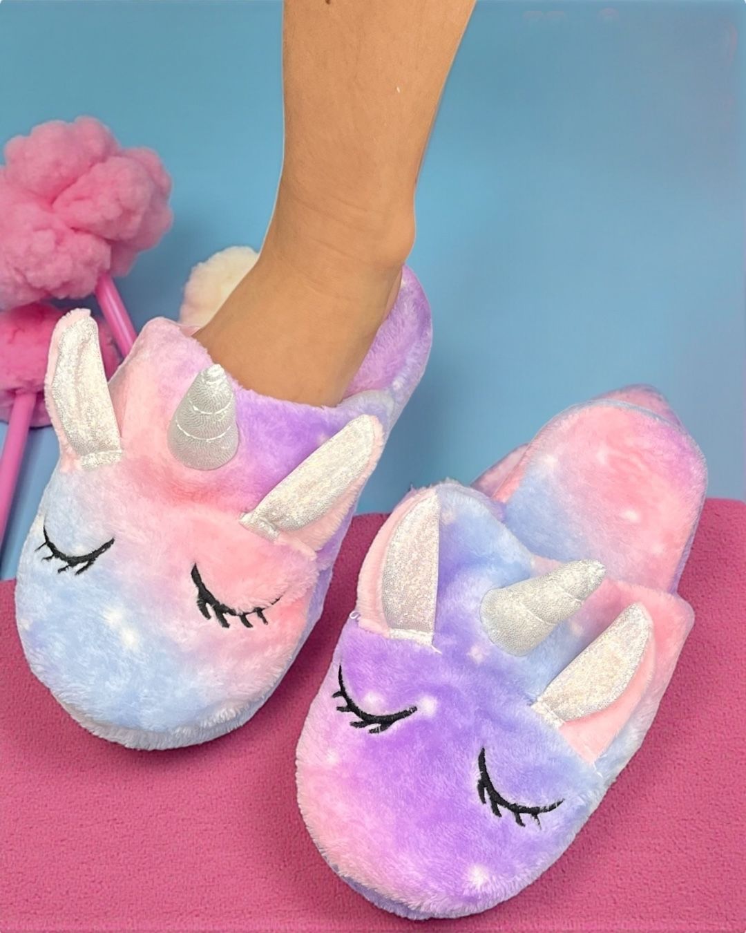 Purple unicorn slippers