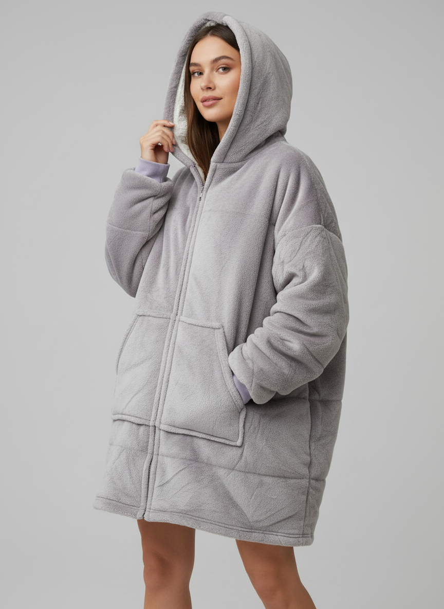 Grey Hooded Blanket w zipper