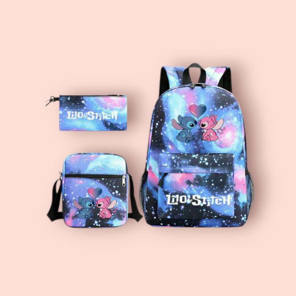 Blue stitch backpack set