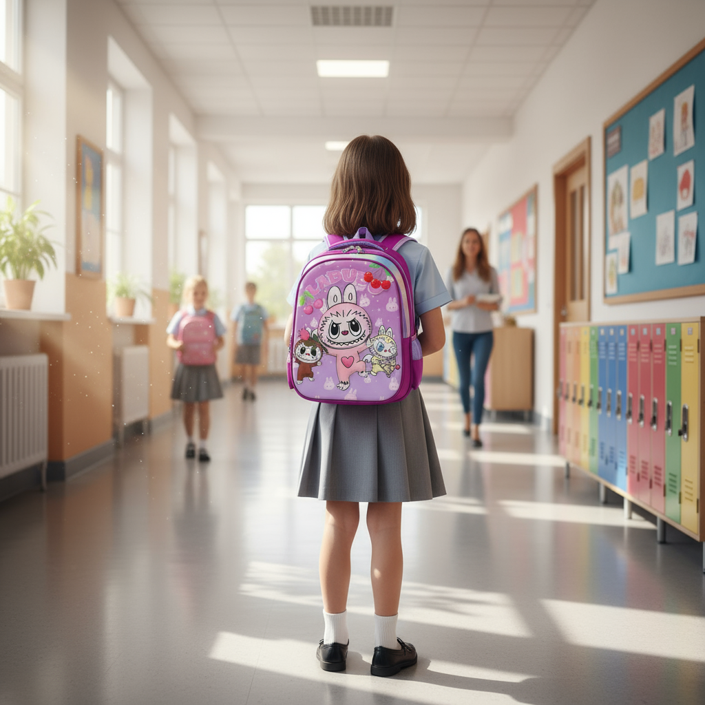 Labubu purple backpack with pencil case