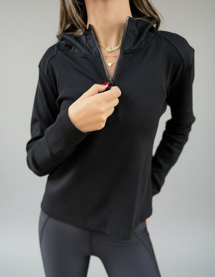 Black Zip-Up Activewear Top