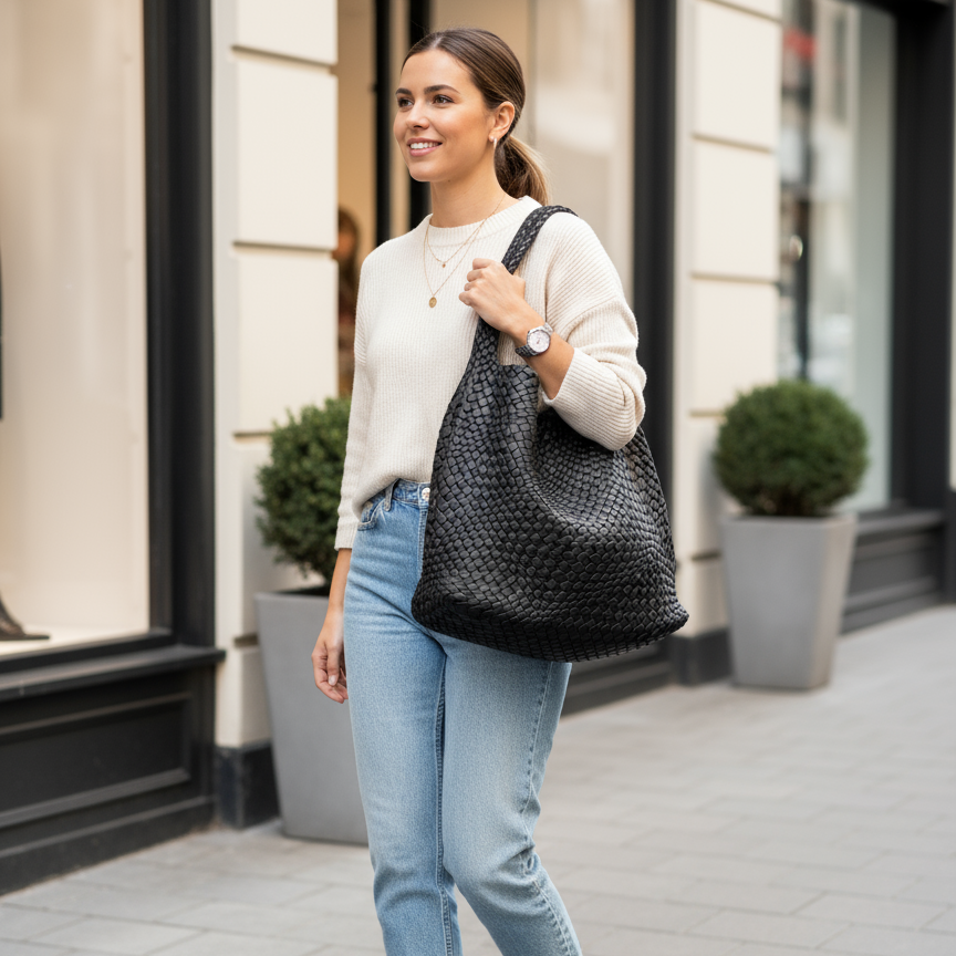 Black Woven Shoulder Bag