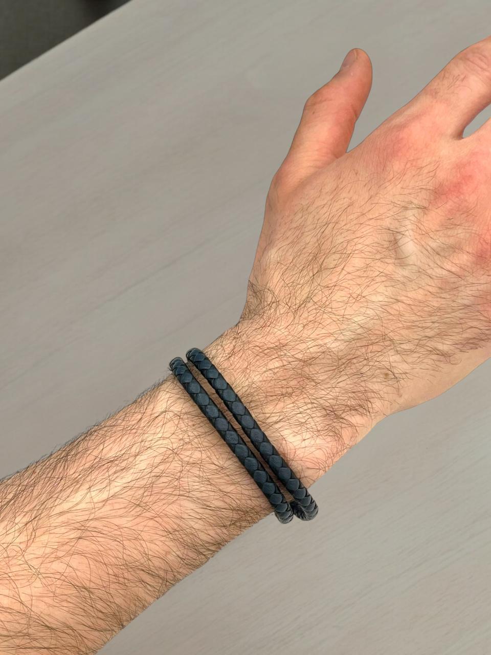 Braided Black and Blue Leather Bracelet 1