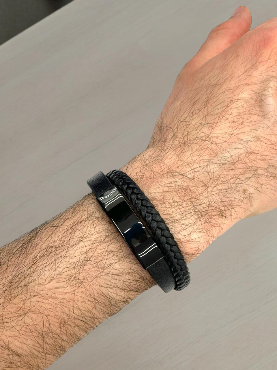 Thick Black Braided Leather Bracelet