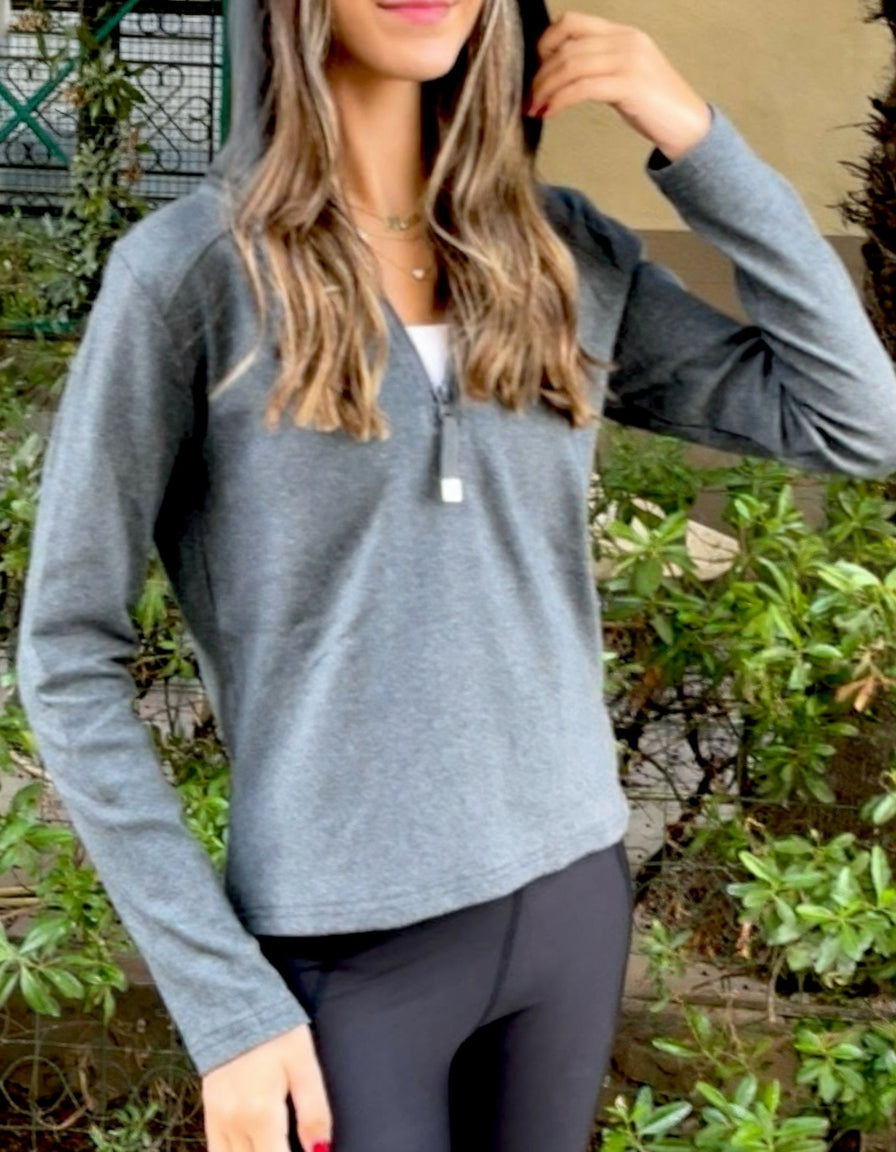 Grey Zip-Up Activewear Top