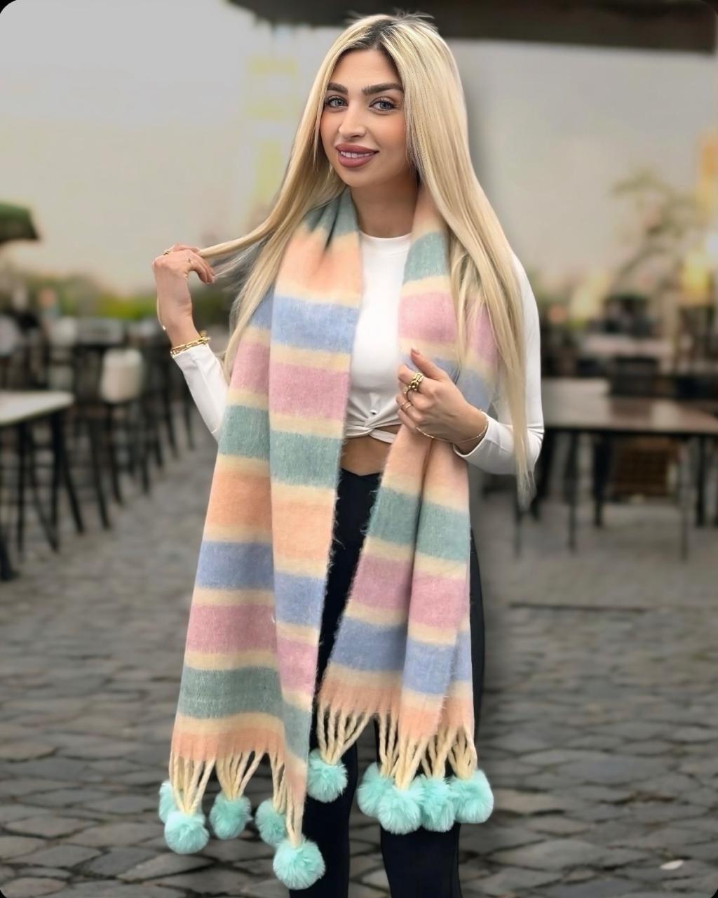 Cozy Pastel Pom-Pom Scarf