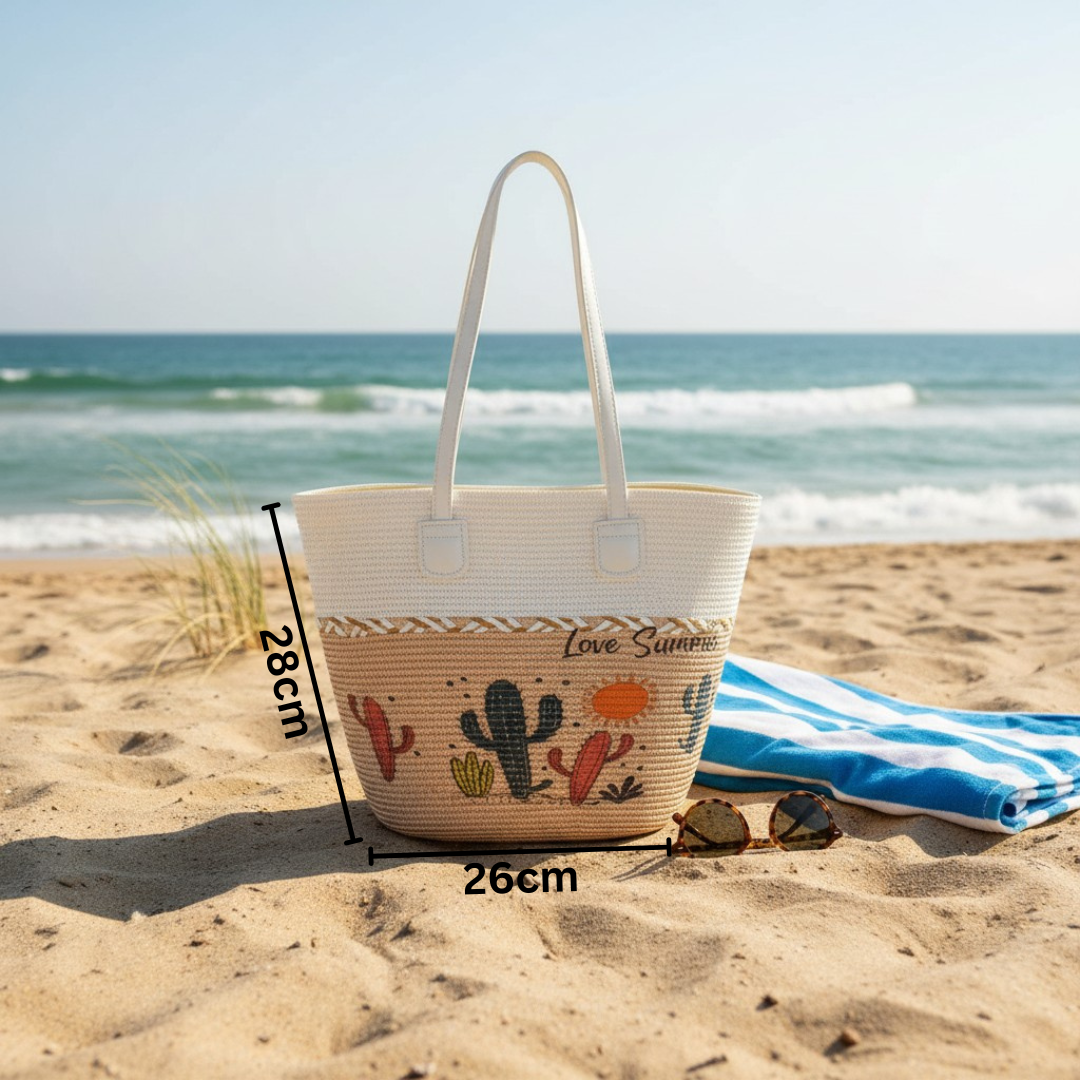 Cactus Straw Beach Bag Set