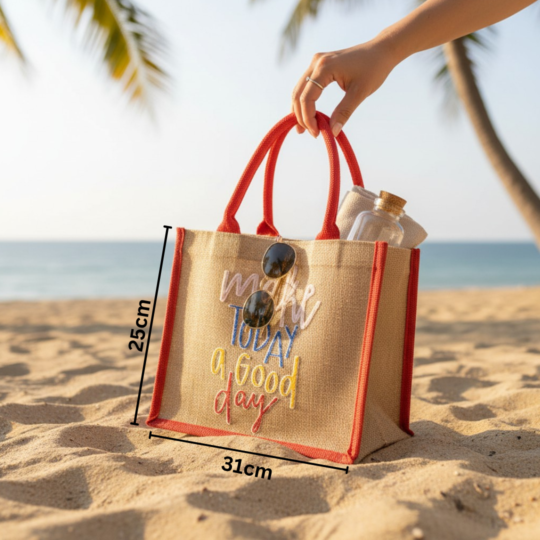 Red Jute Beach Tote