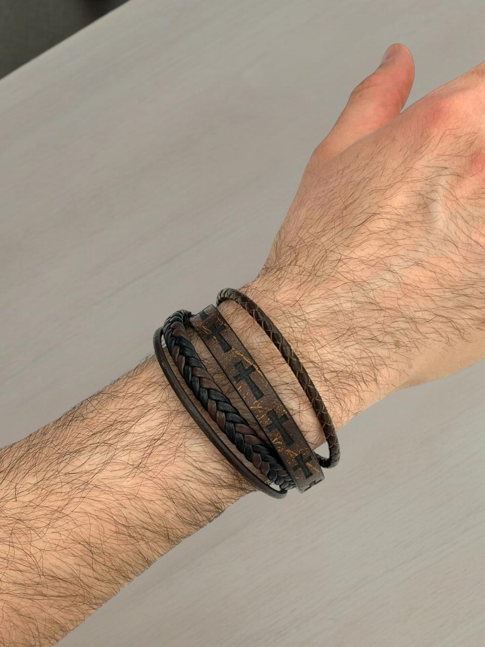 Leather Bracelet with Crosses 1