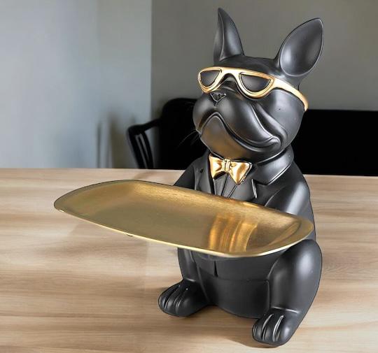Dog Figurine with Tray – Black