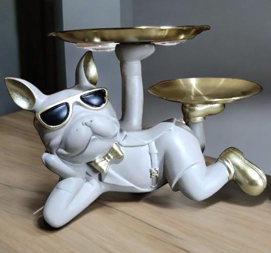 Hip Hop Dog Figurine with Tray – Grey