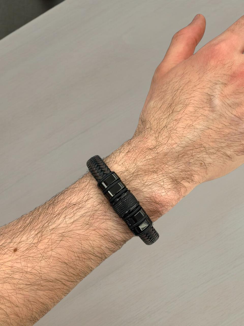 Black and Brown Thick Braided Leather Bracelet