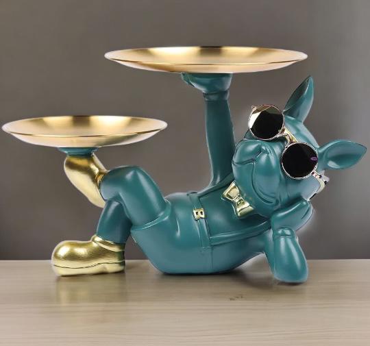 Hip Hop Dog Figurine with Tray – Blue