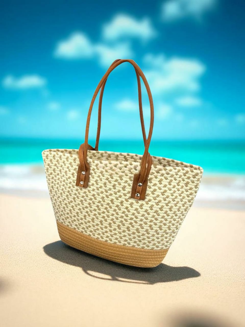 Patterned Wicker Beach Bag