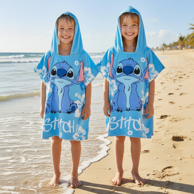 Blue stitch towel poncho