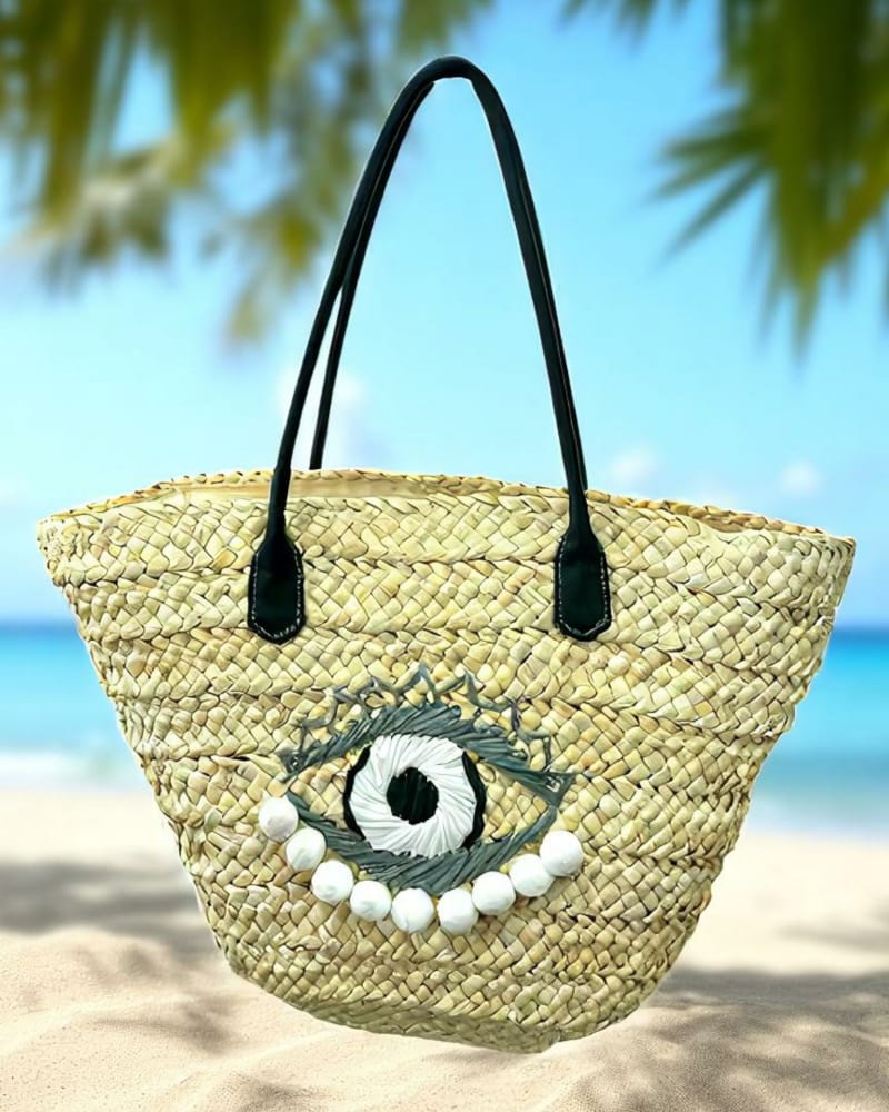 Straw Eye Design Beach Bag