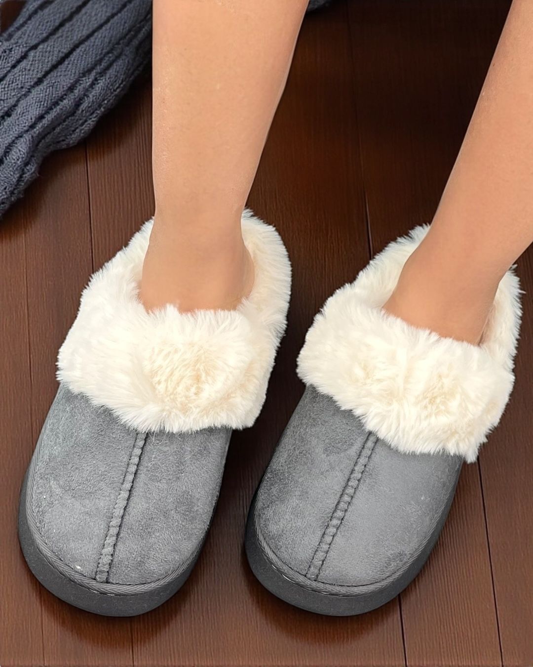 Grey fuzzy slippers