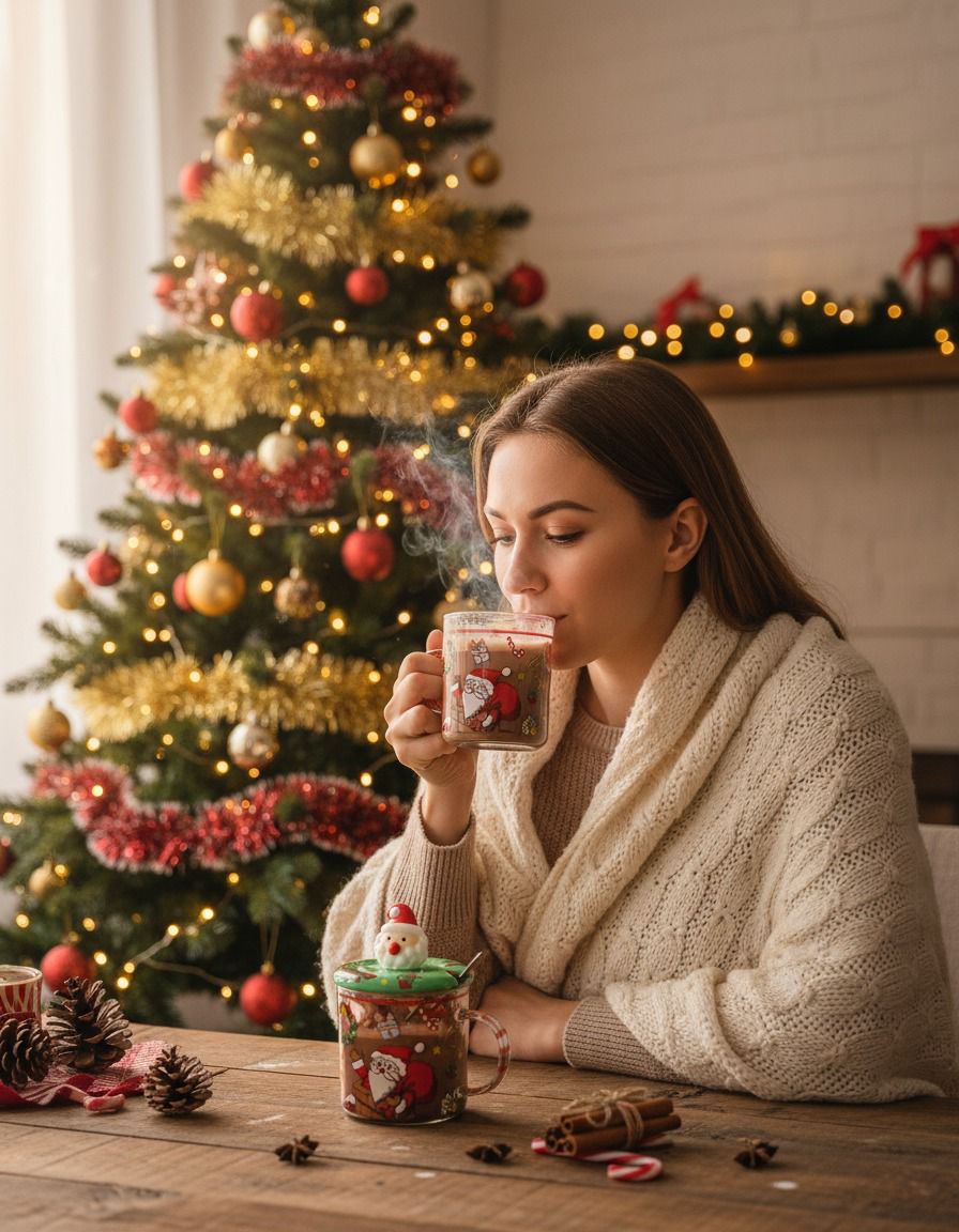 Santa Christmas Glass Mug With Lid & Spoon