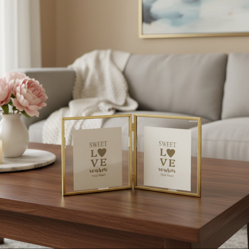 Gold-framed card with 'Sweet Love' text on a gray background
