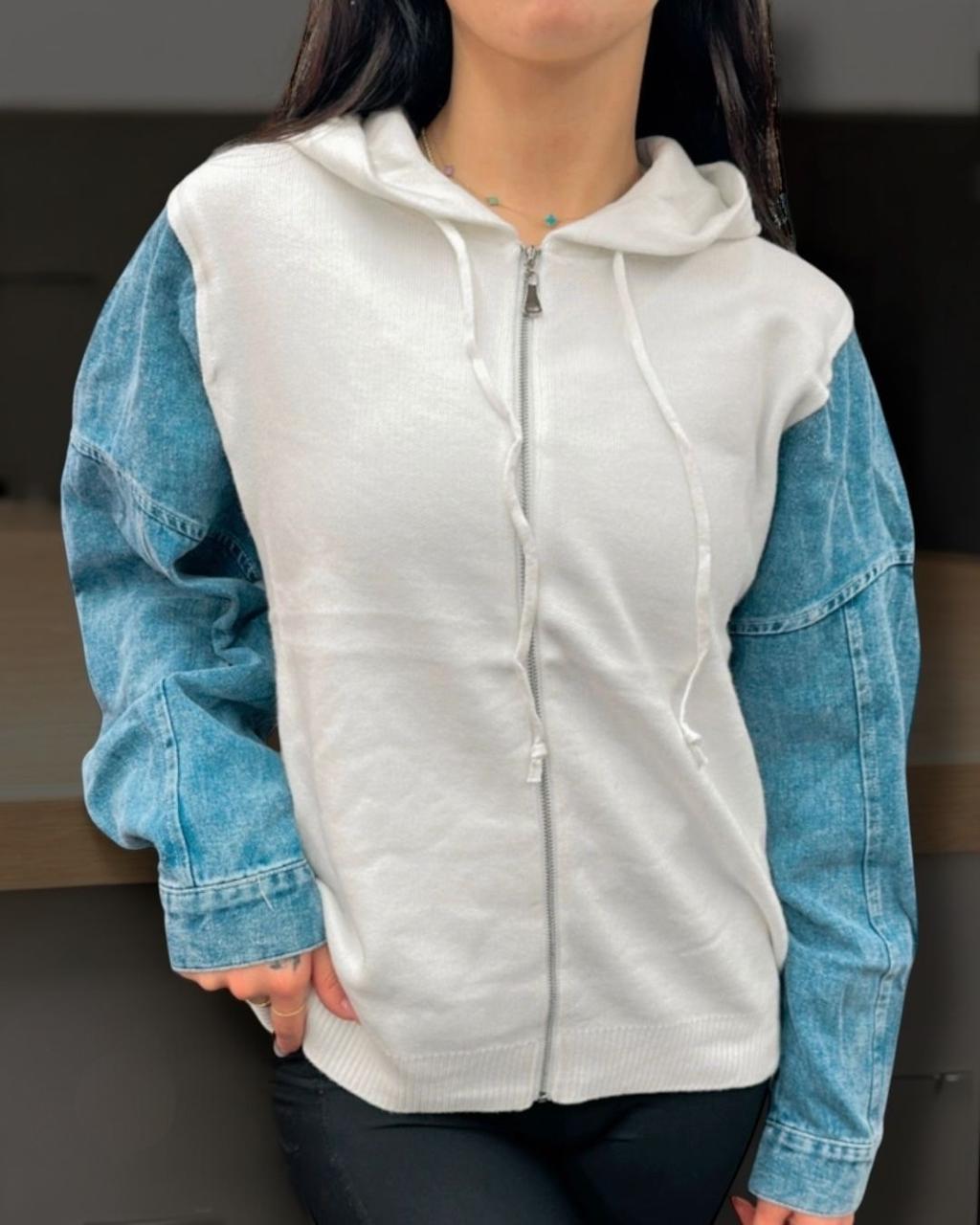 White Denim Fusion Zip-Up Hoodie