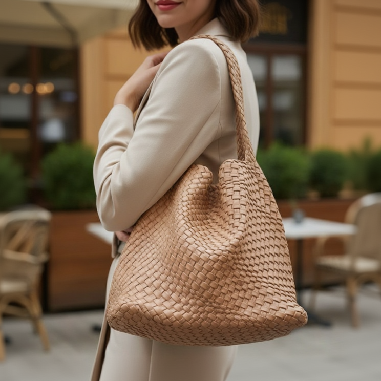 Pink Woven Shoulder Bag