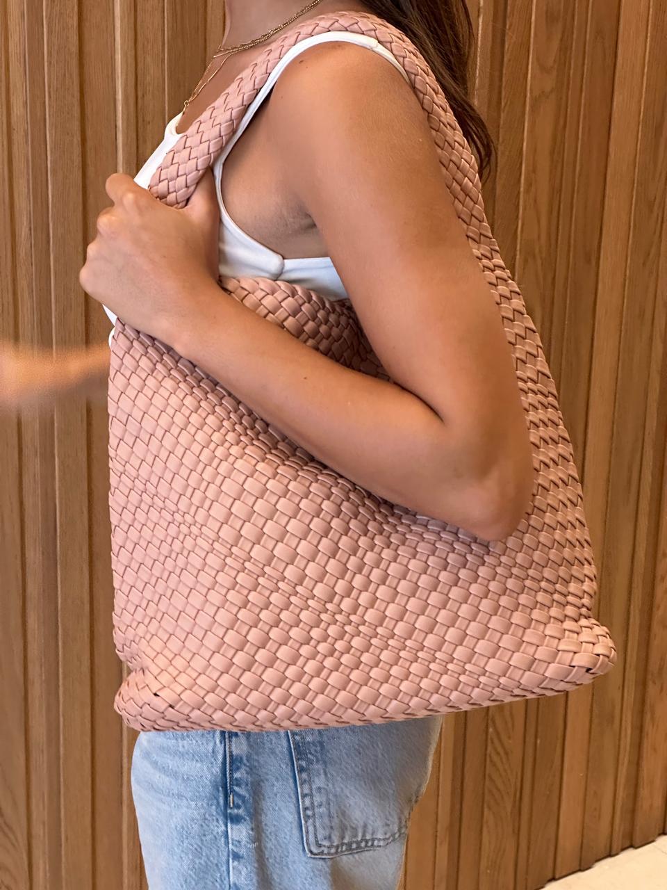 Pink Woven Shoulder Bag