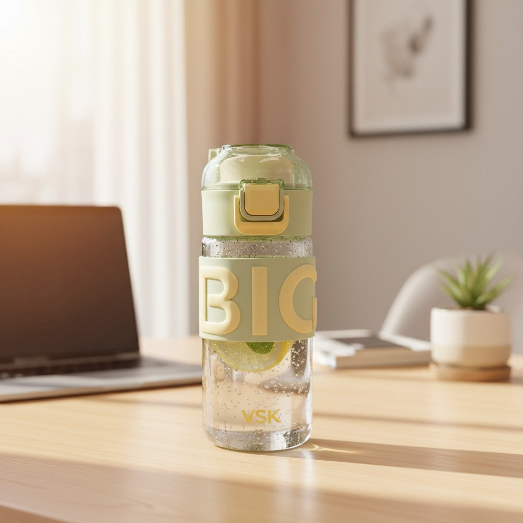 Green 500ml grip water bottle with yellow lettering