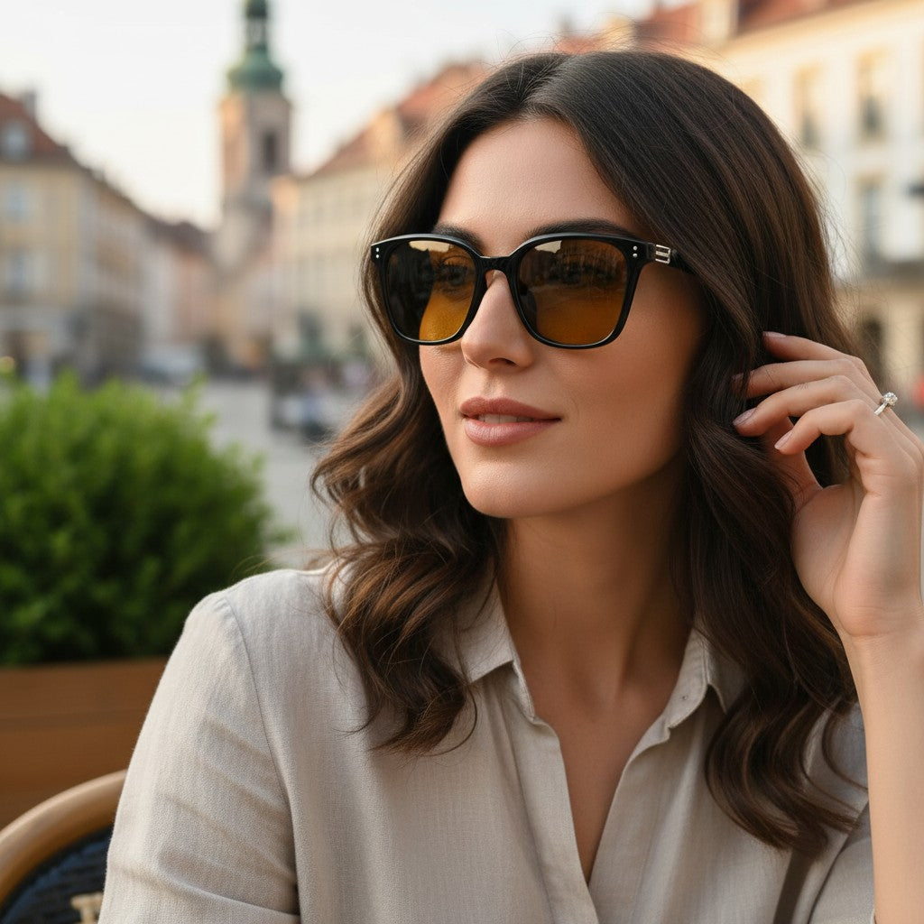 Womens oversized black square sunglasses with amber tinted lenses, Jack Gifts Online Lebanon