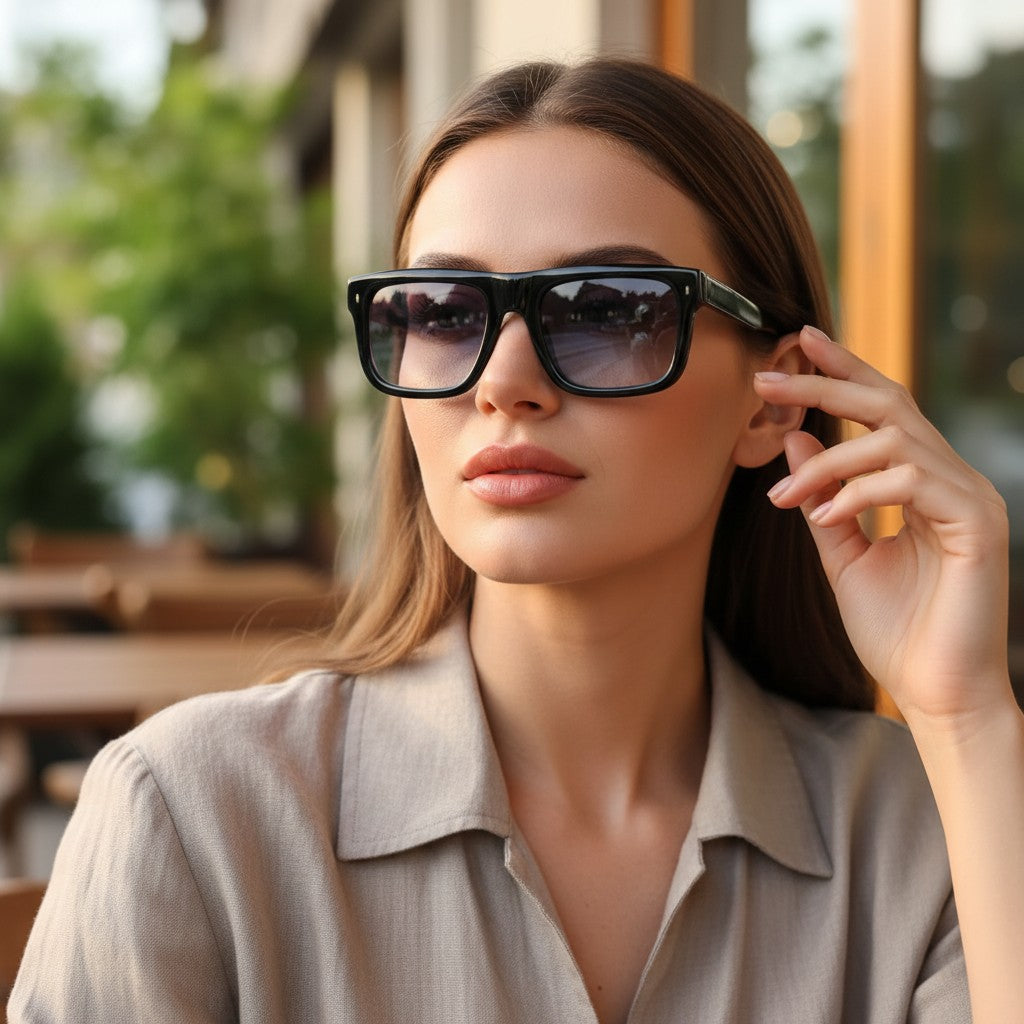 Womens chunky black flat top square sunglasses with grey gradient lenses, Jack Gifts Online Lebanon