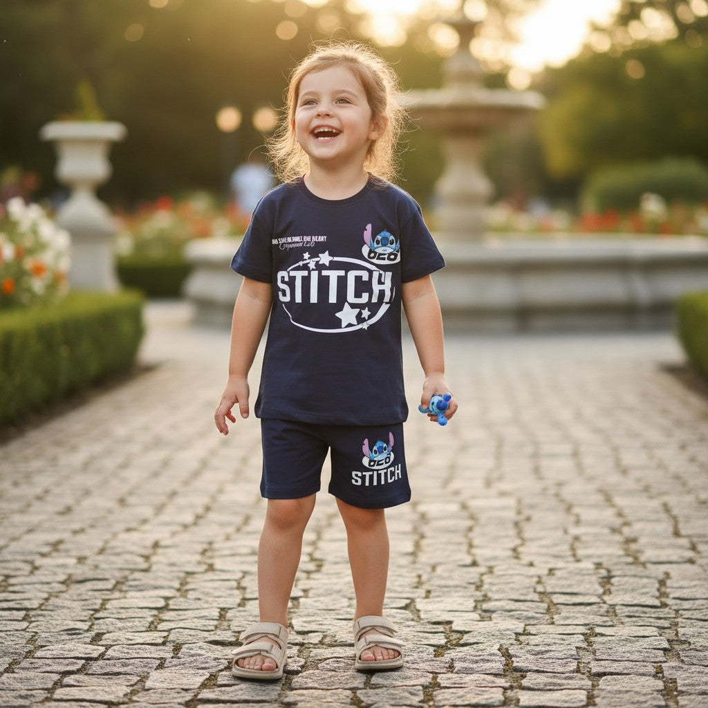 Black Stitch shorts set for girls in navy, Jack Gifts Online Lebanon
