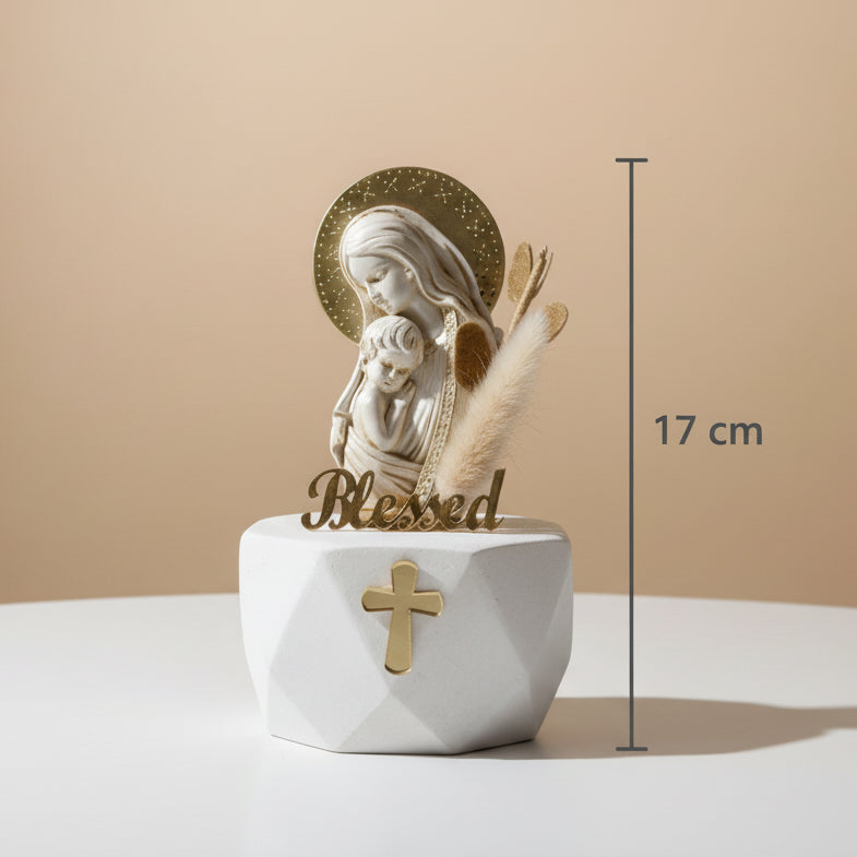Pearl white Madonna relief under a pierced gold halo disc, marked 17 cm