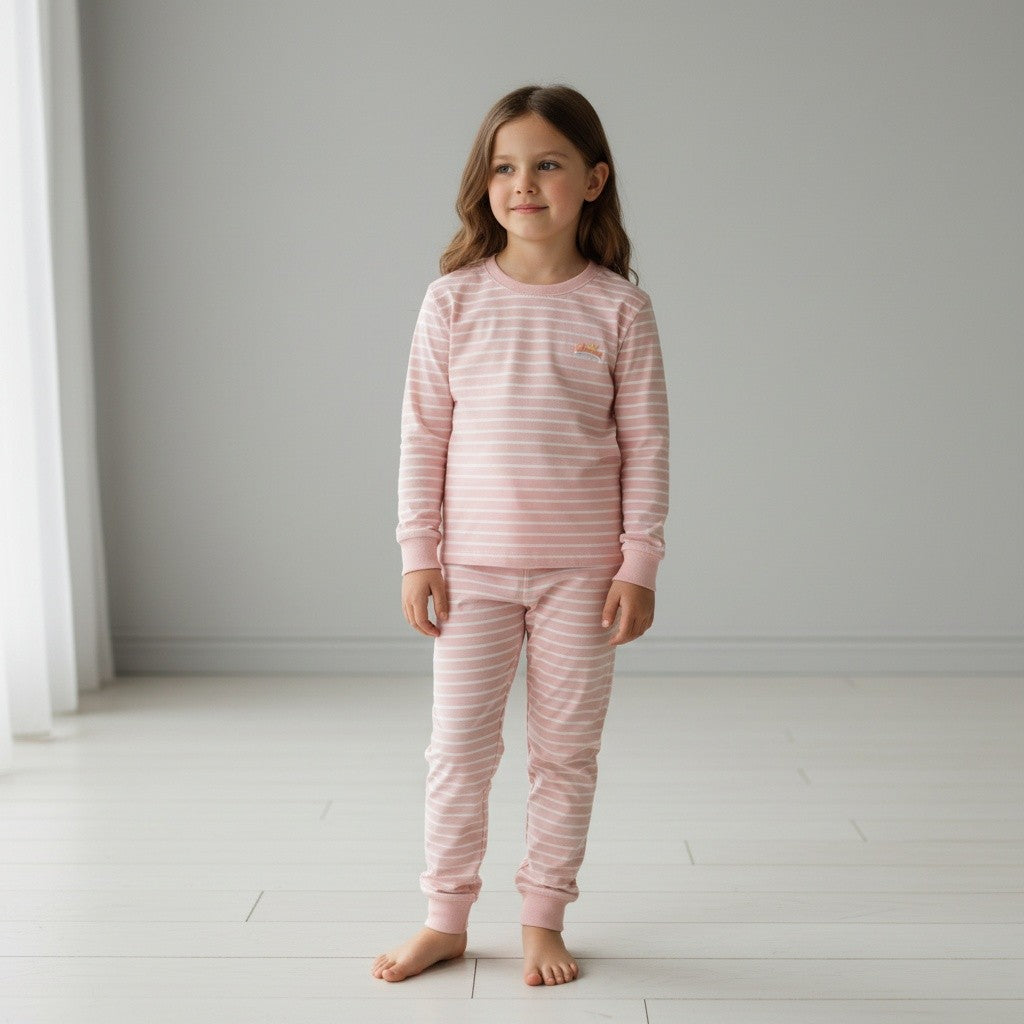 Girl in a blush and white stripe long sleeve pyjama set, Jack Gifts Online Lebanon