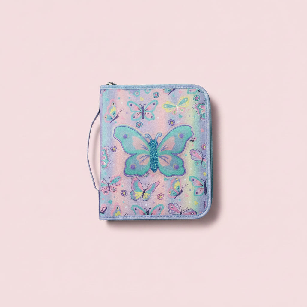 Lilac butterfly print zip stationery case for girls