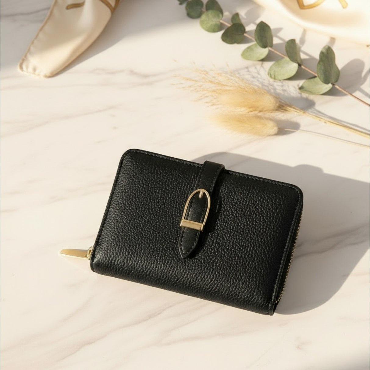 Women's wallet with a gold buckle and textured finish, Jack Gifts Online Lebanon