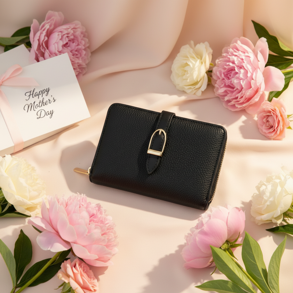 Women's wallet with a gold buckle and textured finish, Jack Gifts Online Lebanon