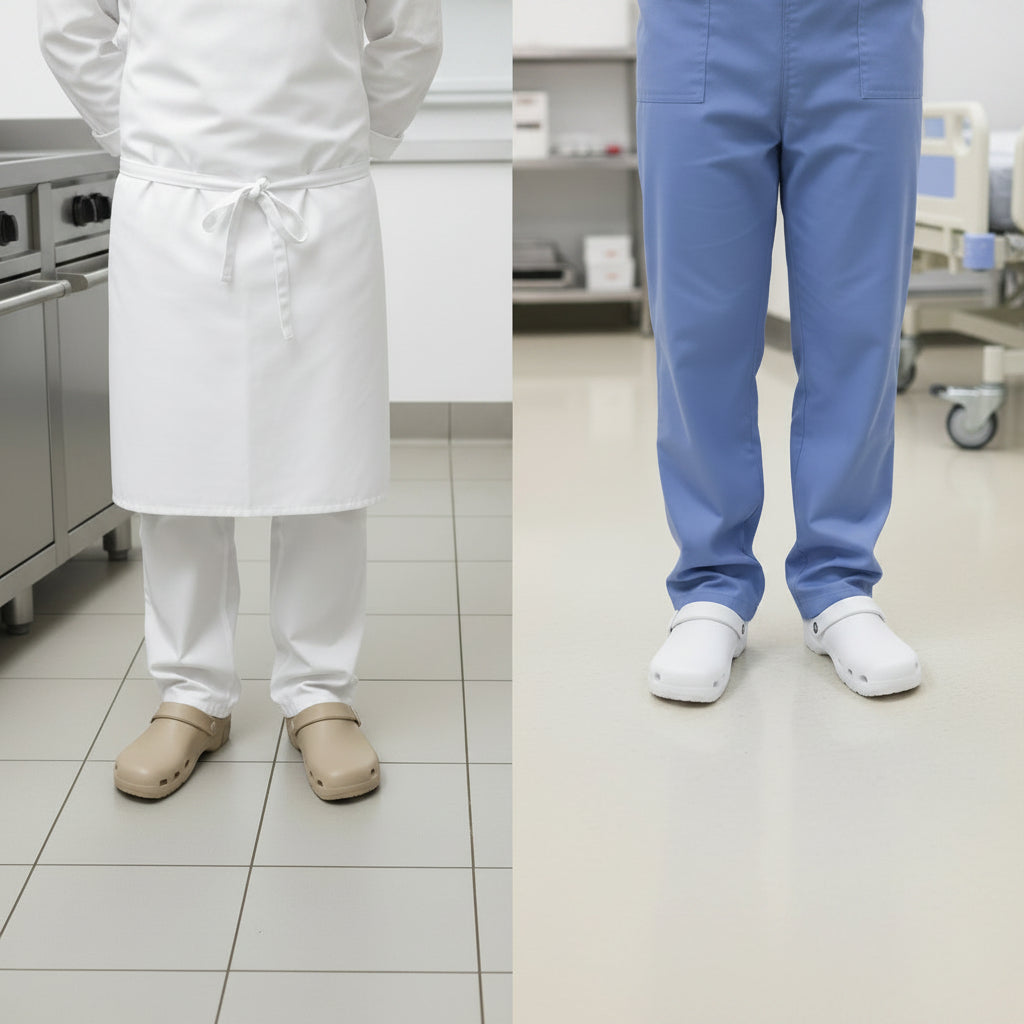 Pair of beige sandals and white shoes on different surfaces