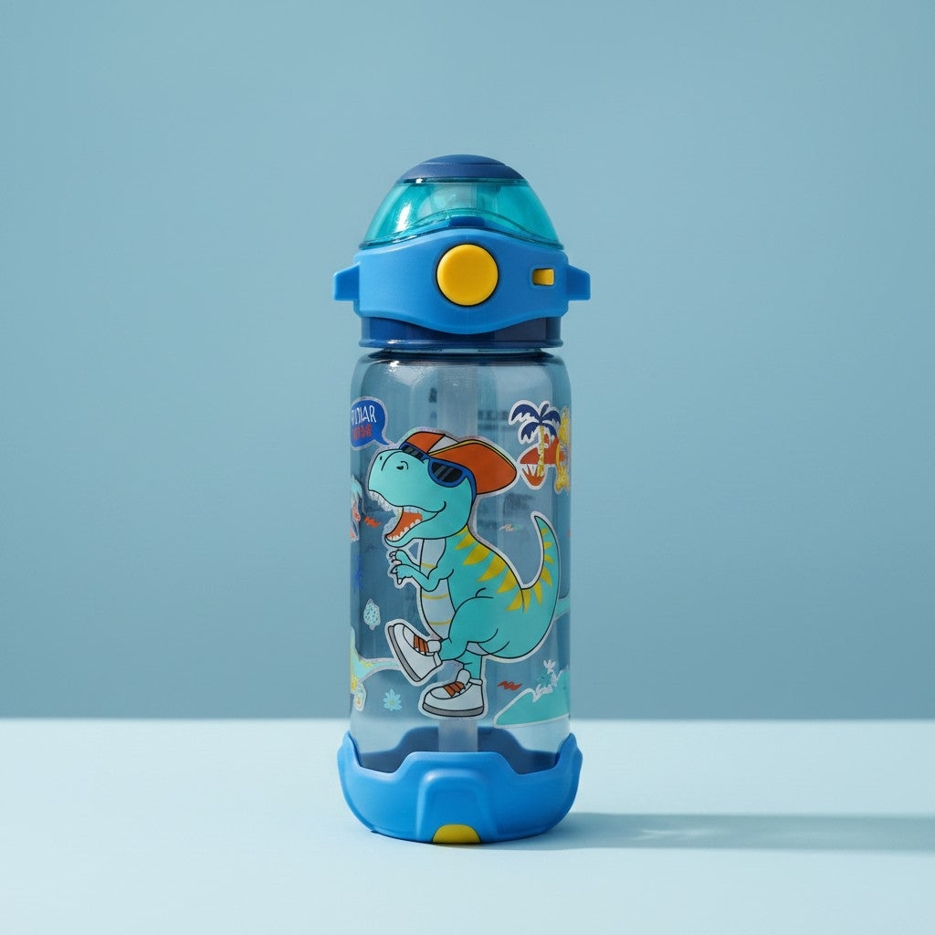 Kids dinosaur print water bottle with blue flip straw lid, Jack Gifts Online Lebanon