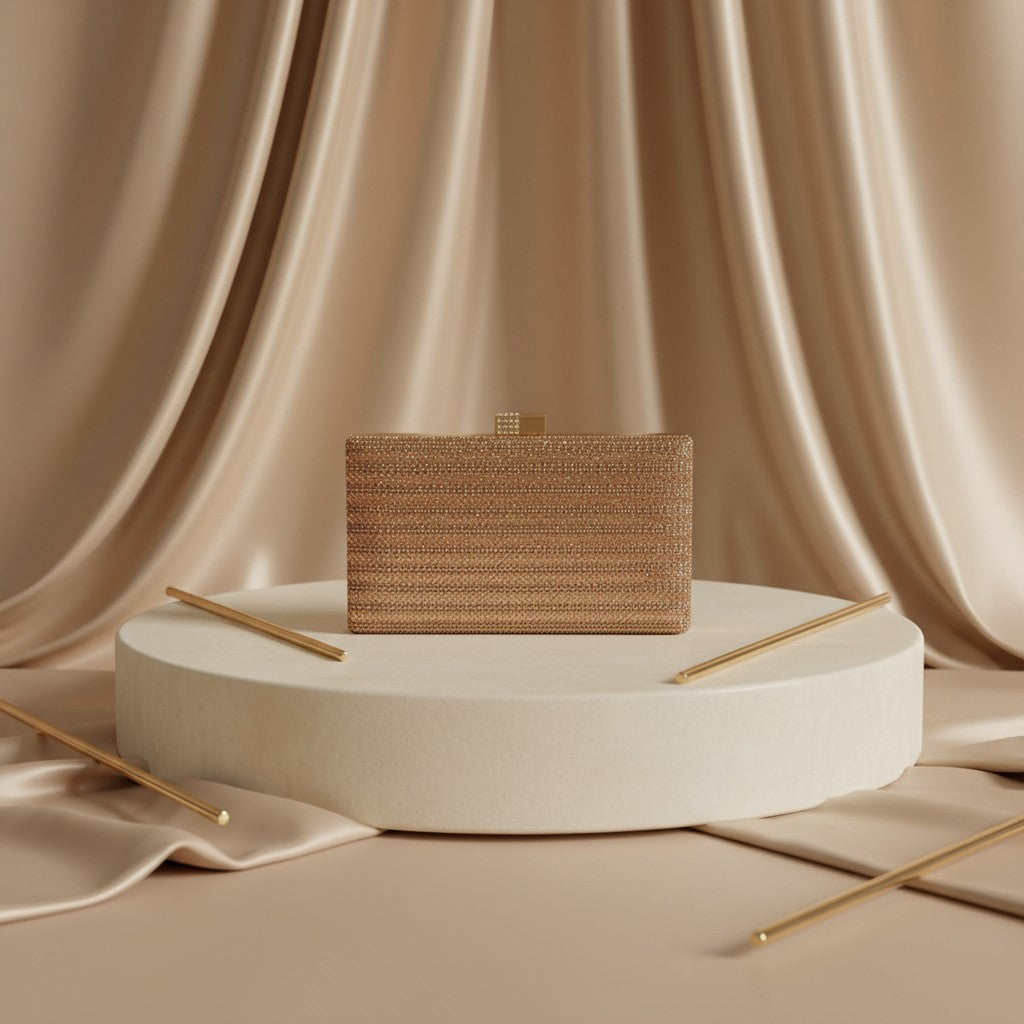 Rose gold crystal covered box clutch evening bag
