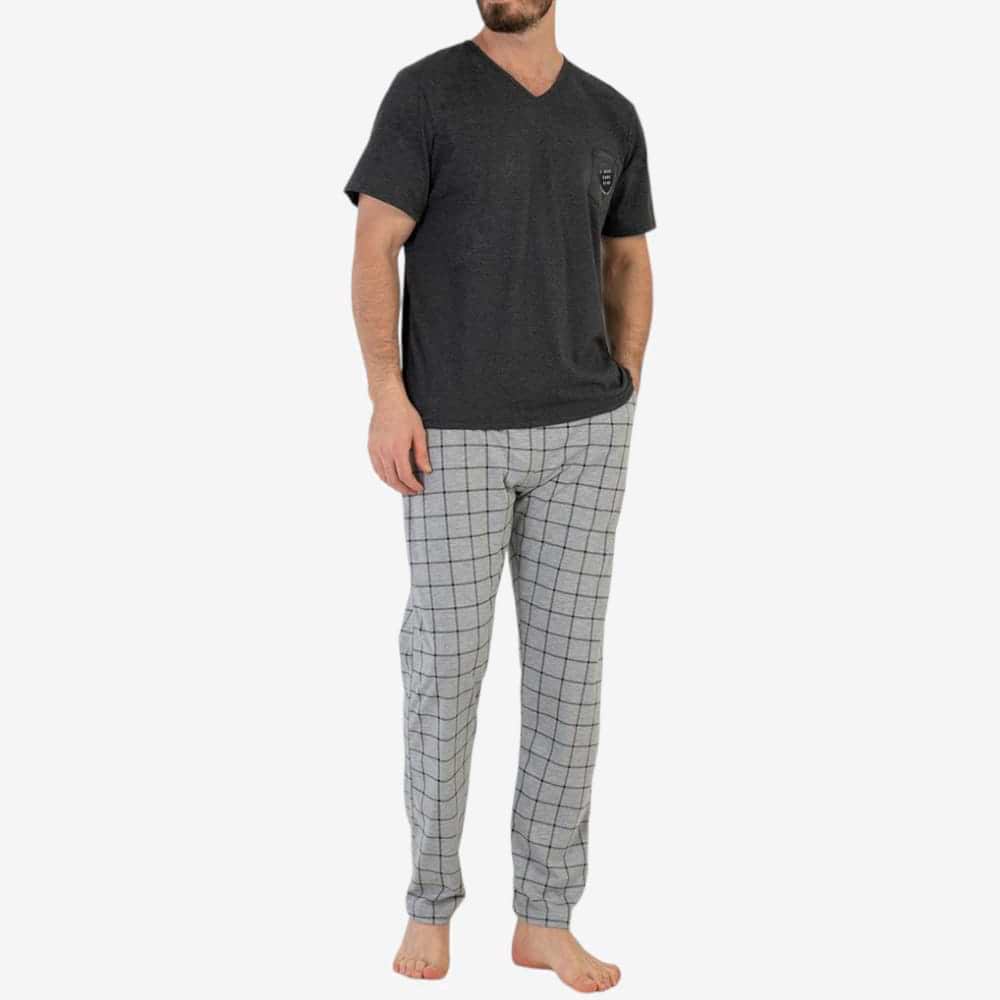 Dark Grey Anthracite Plaid Pattern PJ