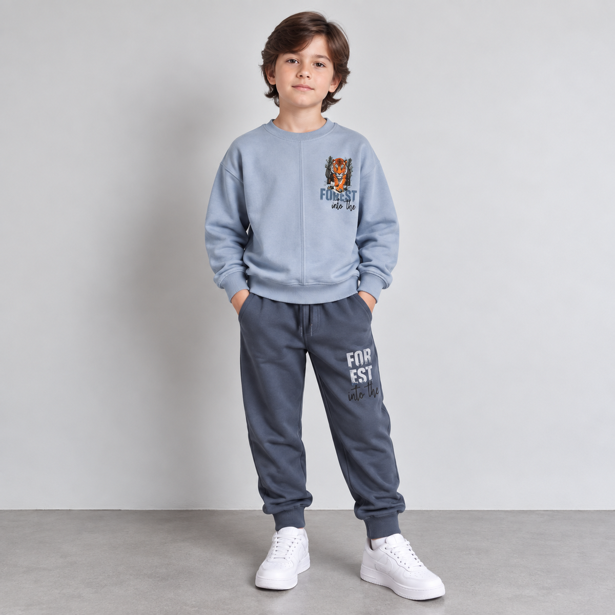 Blue Tiger Forest Sweatshirt Boys Jogging Set