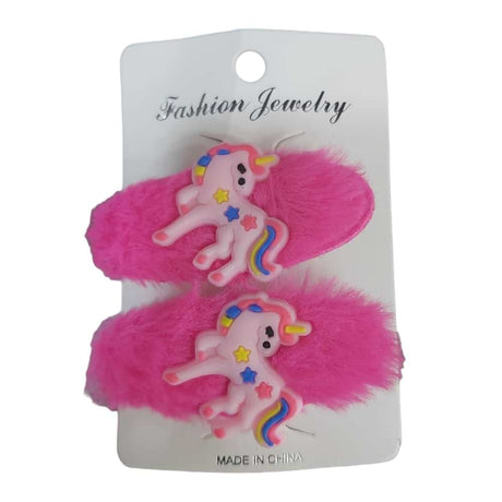 Fuchsia Unicorn Fluffy Hairpins