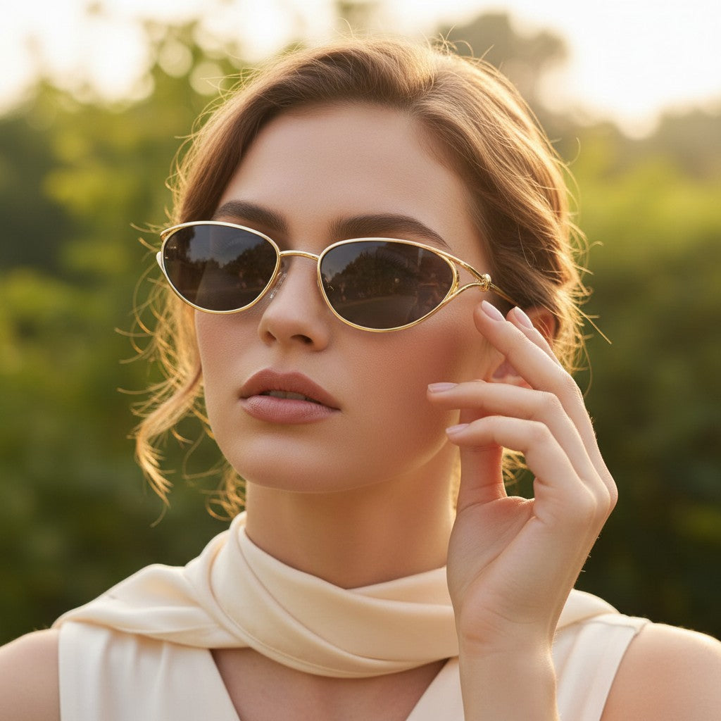Womens gold cat eye sunglasses with dark lenses and slim arms, Jack Gifts Online Lebanon