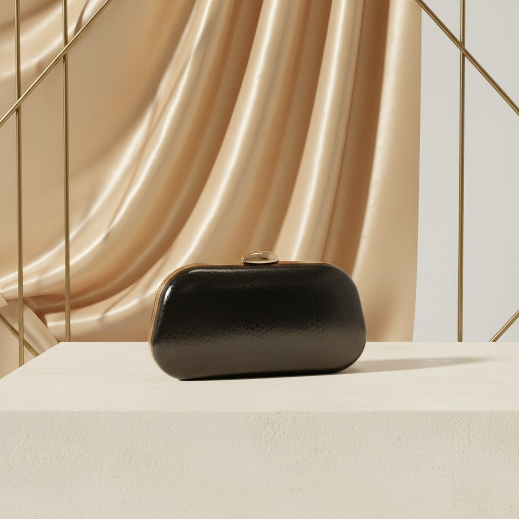 Black hard case evening clutch with textured finish