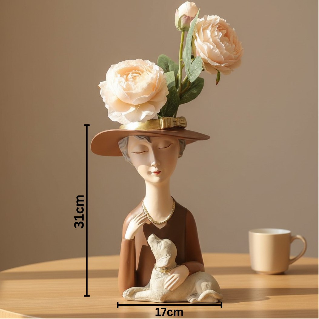 Brown Lady & Dog Vase