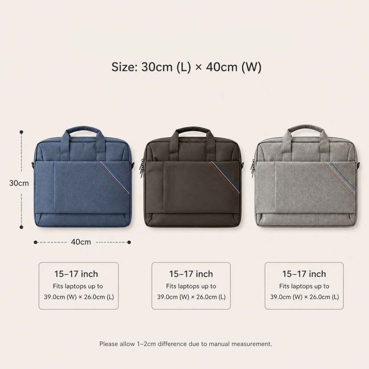 Padded laptop bag with carry handles and storage pocket