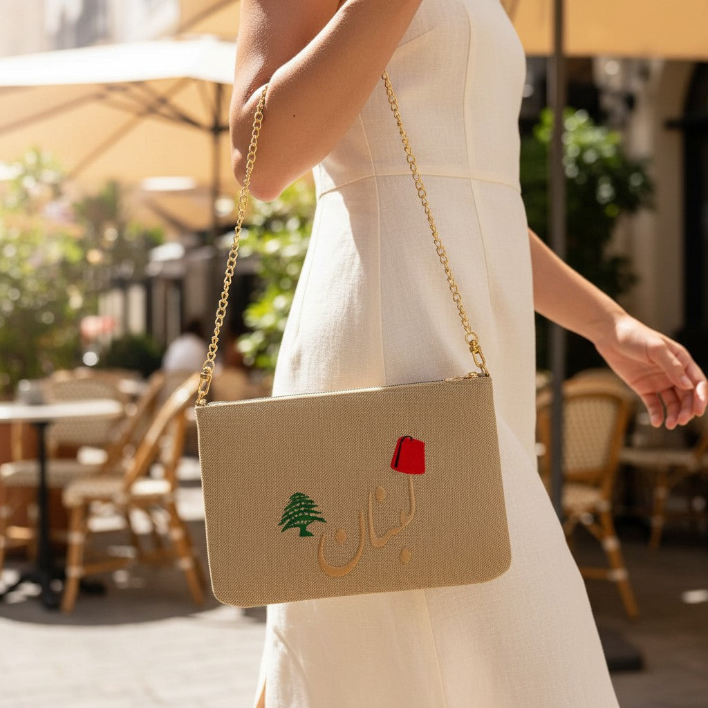 Handmade beige Lebanon embroidered crossbody bag, Jack Gifts Online Lebanon