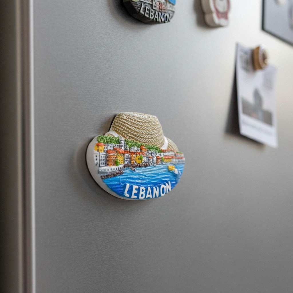 Lebanon straw hat harbour scene souvenir fridge magnet, Jack Gifts Online Lebanon