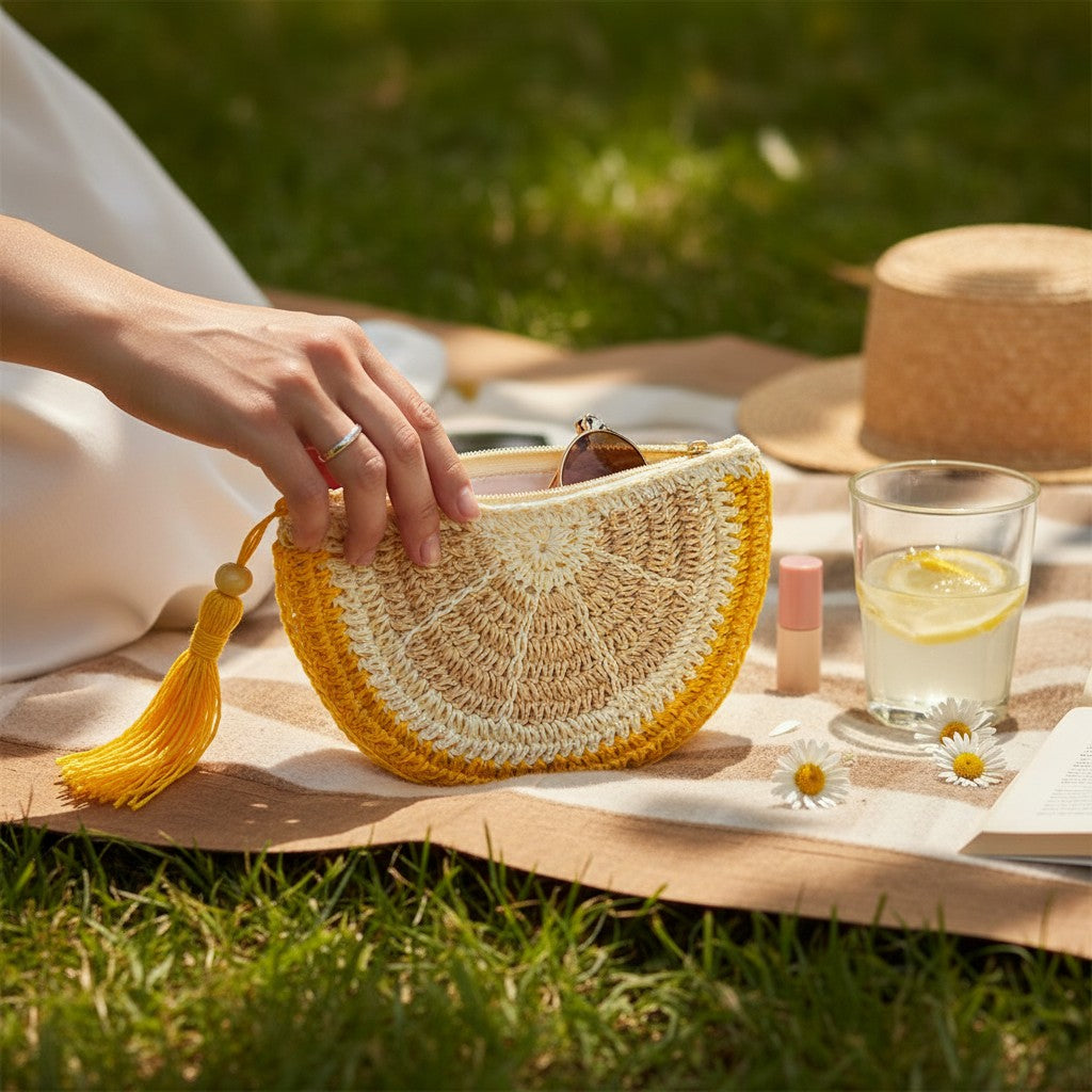 Lemon shaped crochet pouch clutch, Jack Gifts Lebanon